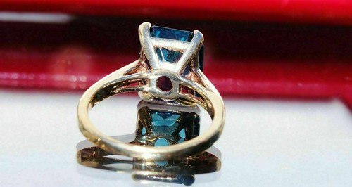 3Ct BrilliantLab Created Emerald Cut London Blue Topaz Ring 925 Sterling Silver - Picture 5 of 11