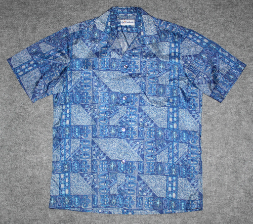 vintage DUKE KAHANAMOKU by Kahala 60s HAWAIIAN Mid-Century Tiki Blue sz M Shirt