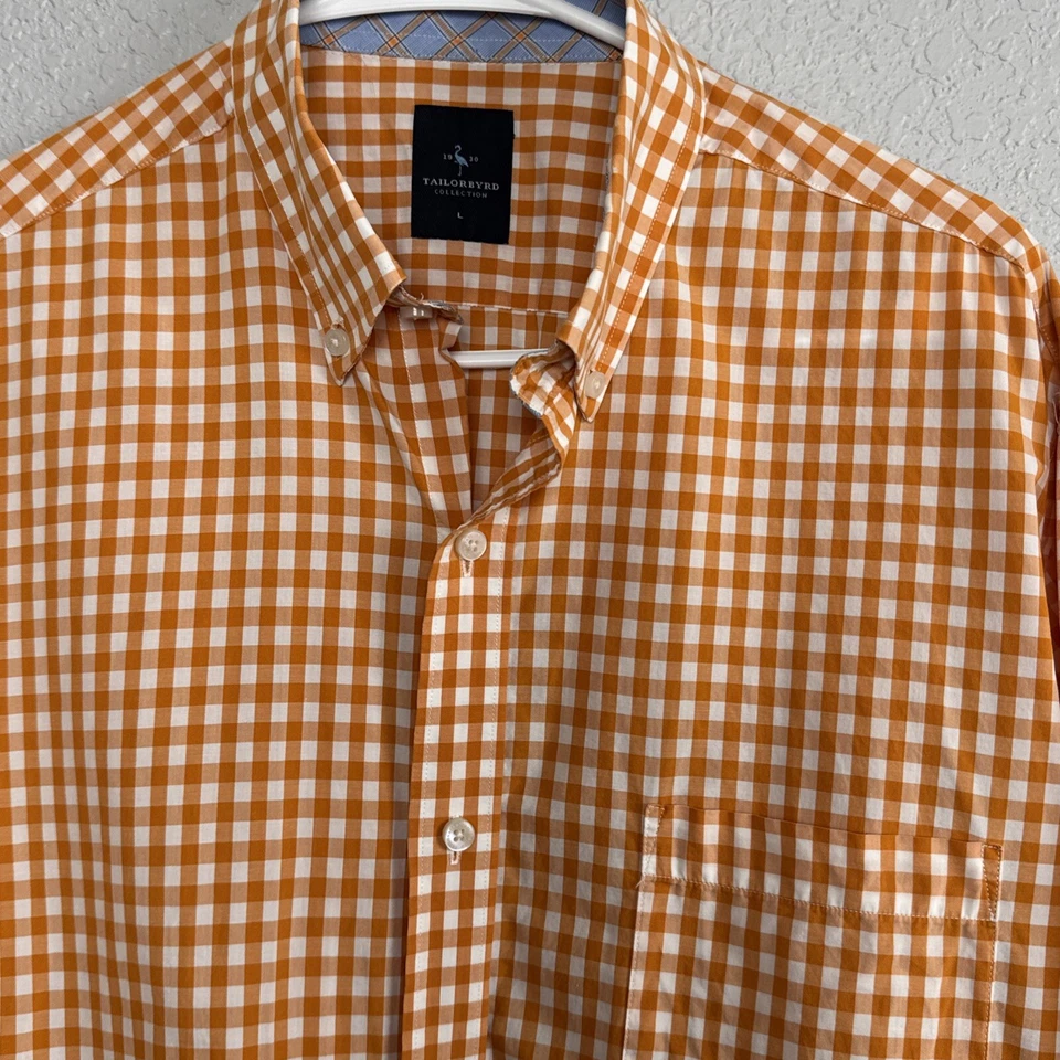 Tailorbyrd Shirt Mens Large Orange Gingham Check Plaid Button Down Long Sleeve - Image 3 of 4