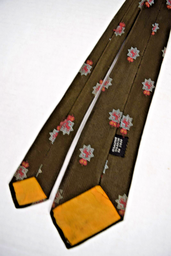 Neck Tie VTG 60s Olive with Horse in Crown Foulard Rayon Acetate Tie 56" x 2.5" - Picture 6 of 6