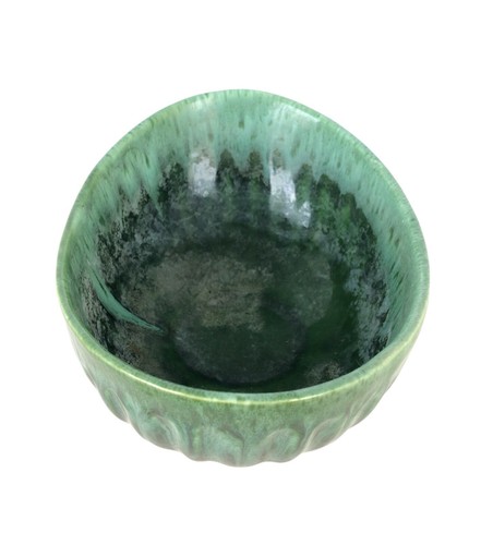 Vintage Oval Scalloped Green Drip Ceramic Planter Mid Century Pottery - Picture 7 of 9