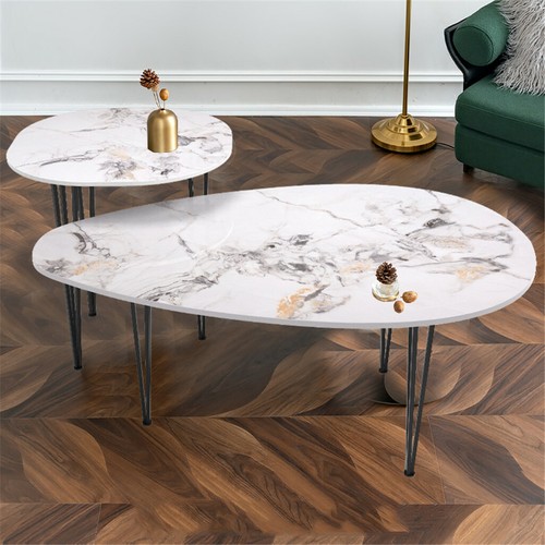 New Modern Coffee Table Marble 2 in 1 Nested Set Sofa Side End Tables Furniture - Picture 59 of 195