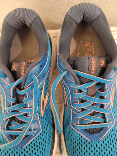 BROOKS GHOST 12 BLUE W/GOLD TRIM RUNNING SHOES  WOMEN SIZE 7 PRE-OWNED - Picture 6 of 9