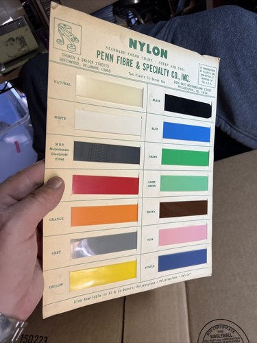 Original Comparative Material Chart Nylon Colors Penn Fibre Coil 1950 Sample - Picture 7 of 10