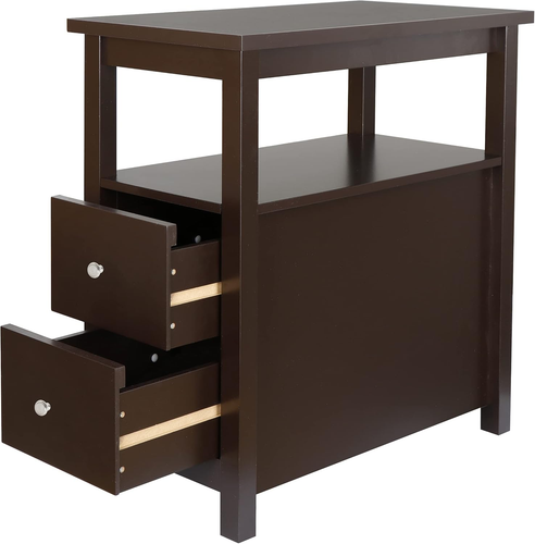 Side Table Set of 2 Chairside Table Narrow End Table with Storage Shelf and Draw - Picture 8 of 9
