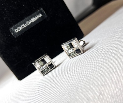 Auth beautiful DOLCE & GABBANA Side Logo Cufflinks Rhinestone & Black Stone +box
