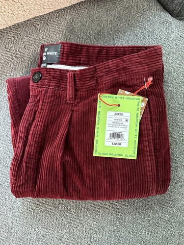NWT Houston White Adult Unisex Double Pleated Wide Leg Chino Pants Red Corduroy - Picture 10 of 11