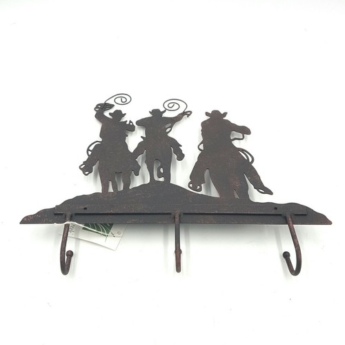 Rustikale Wohndeko Metall Cowboy Roundup Schlüsselhalter mit 3 Haken Wandmontage - Bild 4 von 12