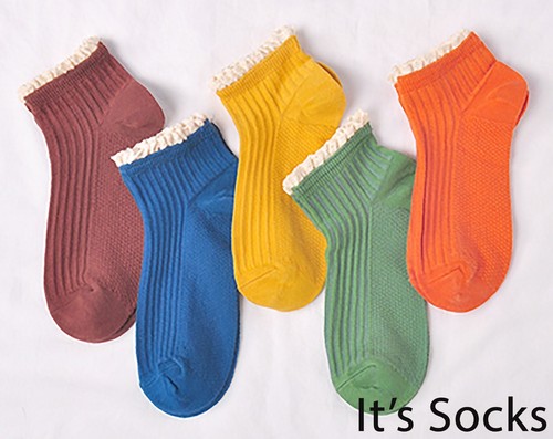 Ladies Cute and Unique 50's Retro Cotton Rib Ankle/Trainer Lace Trim Socks - Picture 5 of 32