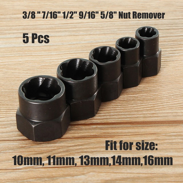 5pcs 10 16mm Rounded Bolt Grip Nut Remover Driver Stud Extractor Socket