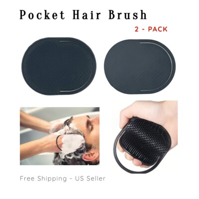 2Pk Pocket Hair Comb Shampoo Brush Men Beard Mustache Palm Travel Scalp Massage