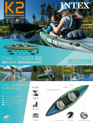 Intex Challenger K2 Inflatable 2 Person Kayak Inc with Oars & Pump Brand New. - Picture 8 of 9