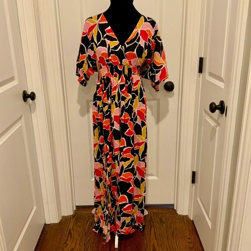 Forever 21+ Women's Multi Color Abstract Print Short Sleeve Maxi Dress Sz 0X New - Picture 2 of 12