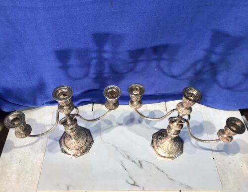 Coppia di antichi lampadari incisi a mano,candelabro 84 argento massiccio 1864 grammi - Foto 2 di 24