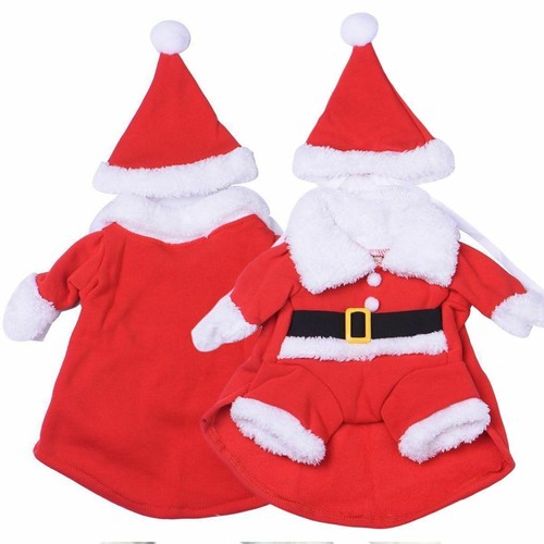 Christmas Santa Claus Costume Dog Cat Suit with Cap Warm Coat Animal Pet Clothes - 第 6/12 張圖片