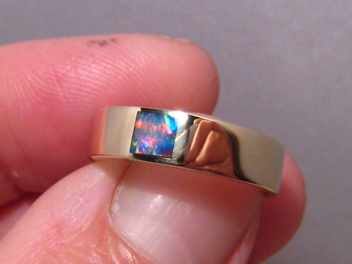 Anillo de ópalo australiano natural, oro amarillo liso de 14 k, talla 8 1/2 - Imagen 3 de 13