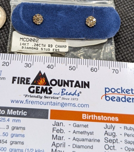 14k Yellow Gold & Champagne Studs .20ctw round diamonds vintage - Picture 2 of 7