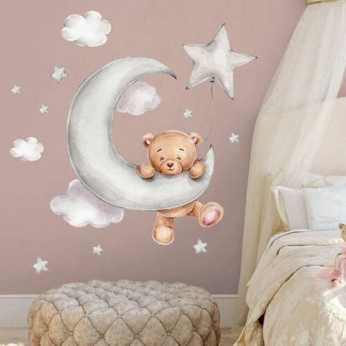 2x Wandtattoo Wandsticker Kinderzimmer Bär Teddybär Mond Babyzimmer Wanddeko - Bild 9 von 13