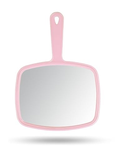 Hand Mirror Salon Barber Hairdressing Handheld Mirror with Handle (Square Pink - Picture 2 of 8