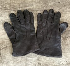 Vtg Men  s Burberrys Chocolate Brown Leather Gloves Wool Cashmere Lined Size M-L