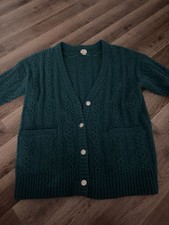 A New Day Teal Cable-Knit Cardigan Sweater V-Neck Button Long Sleeve Size L