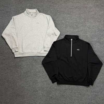 ALO 1/4 Quarter Zip Pullover Sweat Relaxed Fit - Black & Gray, XS-XL
