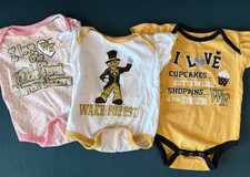 wake forest baby one piece body suits, size 0-3 months (lot of 3)