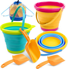 JOYIN 3 Packs Foldable Pail Bucket with Shovels  Mesh Bag, Collapsible Buckets
