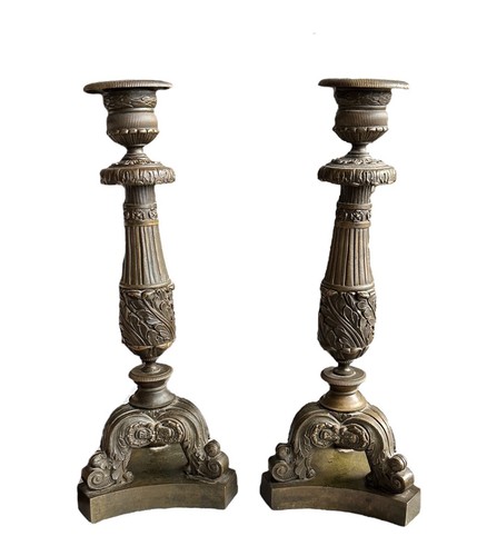 Pair of Bronze Candlesticks 19th Century French Empire - Picture 3 of 13
