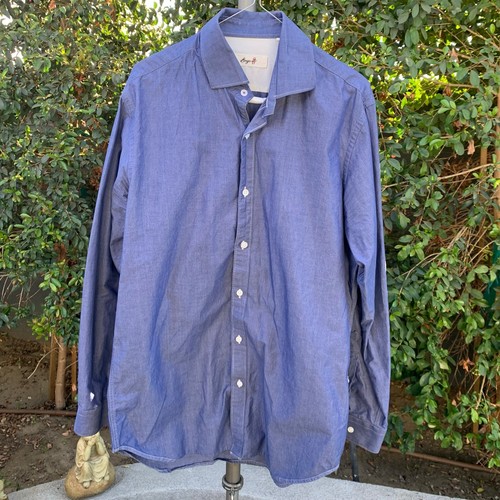 Bongo Button Down Shirt Blue Cotton Men’s 16 Button Up Collared Large - Picture 2 of 8