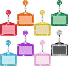 8 Pieces Rhinestone Badge Holder Bling ID Card Crystal Cute Badge Holder Retract