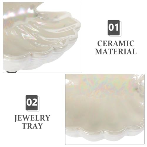 Shell Jewelry Dish Tray Ceramic Ring Holder Dish Key Bowl Jewelry White - Picture 4 of 7