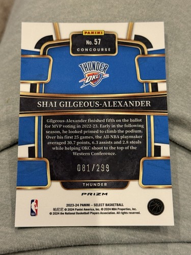 Shai Gilgeous Alexander 2023-24 Select Concourse Light Blue Prizm 81/299 Thunder - Picture 6 of 7
