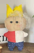 Small Patriotic Doll Primitive Style  Red Blue Shelf Sitter Tuck