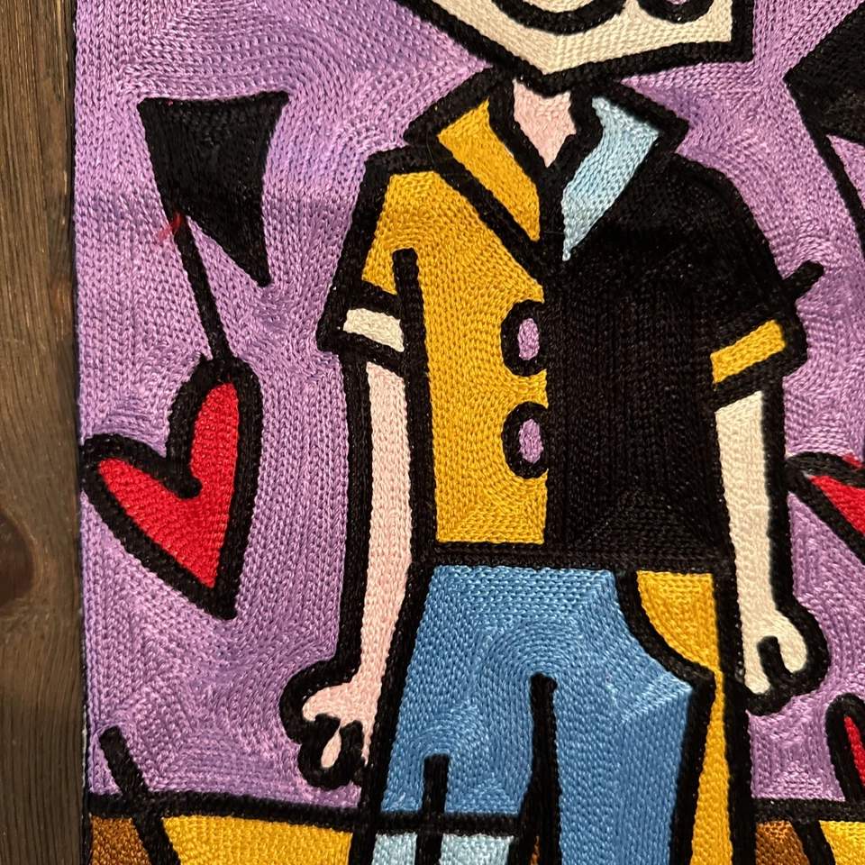 "Funda de almohada bordada Romero Britto falsa 17,5"" corazones cuadrados arte pop amor" Foto 4 de 4