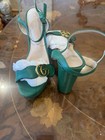 Gucci Marmont GG Gold Logo Green Leather Ankle Strap Block Heels Sandals 41 IT — photo 10