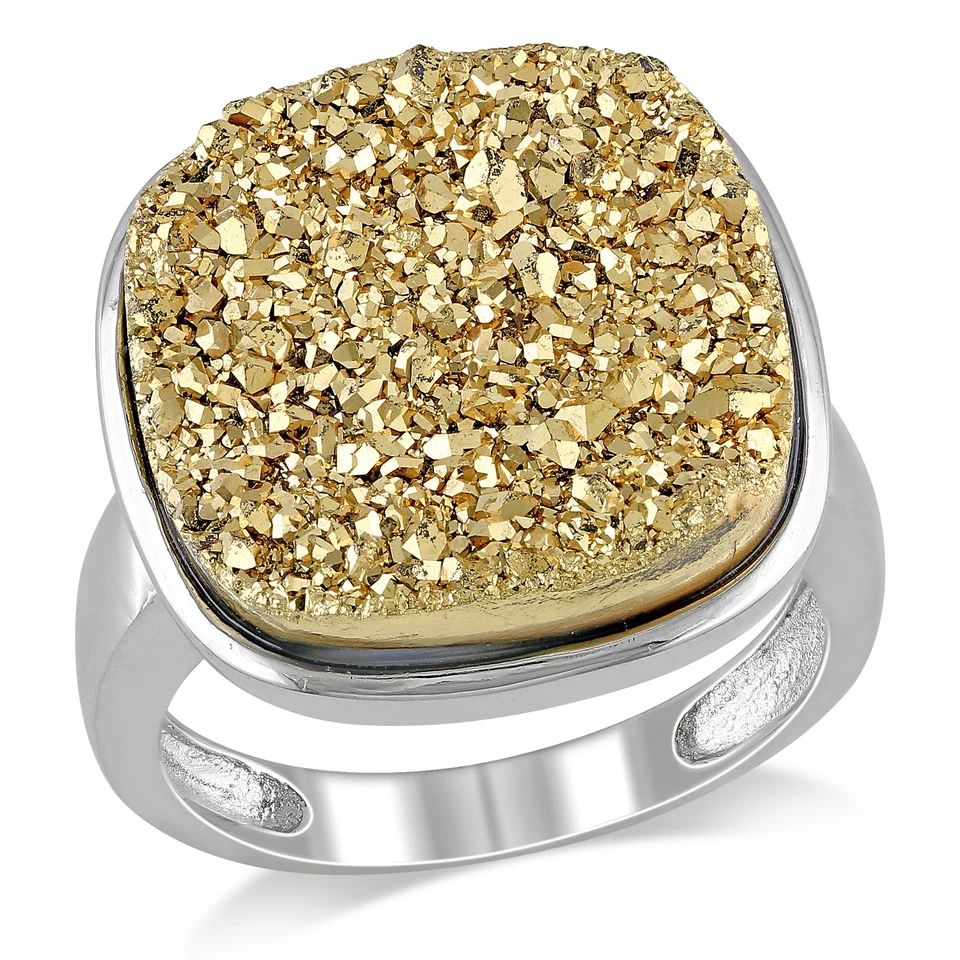 Anillo de piedras preciosas druzy color dorado cojín TGW de plata esterlina Amour de 3 1/2 quilates