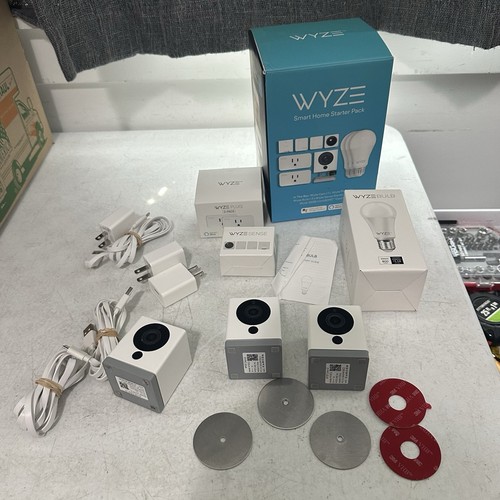WYZE SMART HOME STARTER PACK Used W/ 3 Cameras 1 Lightbulb 1 Plug + Sense