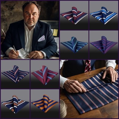 S&W SHLAX&WING Striped Pocket Square for Men Stripes Handkerchief Silky Touch
