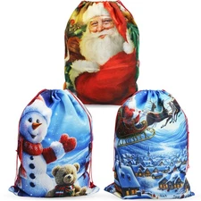 3 Pack Christmas Sacks, 15.7''x22'' Drawstring Christmas Burlap Sacks - Reusa...