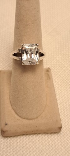 Vintage Sterling Silver 925 Princess Cut Clear Solitaire Engagement Ring Size 6 - Picture 2 of 11