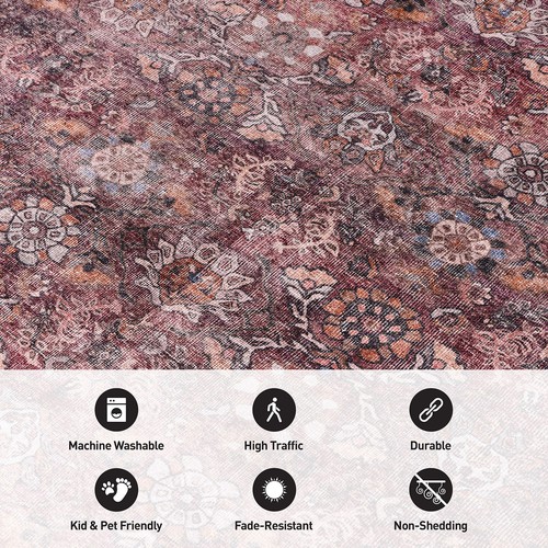 Rugshop Area Rug Transitional Bordered Vintage Machine Washable Rug Non Slip Rug - Picture 5 of 125