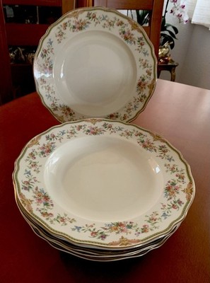 Krautheim Selb Bavaria 6 Speiseteller Tief Porzellan Blumen/ Golddekor Vintage