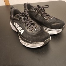 Hoka One One Womens 9.5 B Bondi 8 1127952 BWHT Black Running Gym Shoes Sneakers