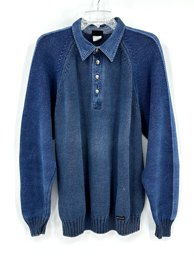 BLUE WILLIES Pullover Polo Strick indigo gefärbt 100% Baumwolle Made in Dänemark blau XL - Bild 1 von 8