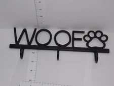 Metal WOOF Dog Leash Holder Wall Hook with Paw Print Design 3 Hooks Used