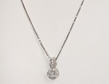 14K White Gold Diamond Pendent &Box Chain, 15-3/4'' Long