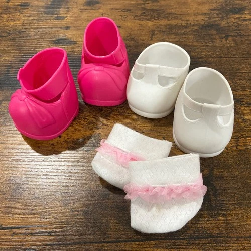 Vintage Cabbage Patch Kids Pink Strap Dress Shoes & White Mary Janes & Socks