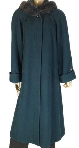 DE COLECCIÓN DONNYBROOK~NUEVO~VERDE CAZADOR LANA PURA~ABRIGO CAPUCHA RIBETE PIEL DE CONEJO 10 ALTO - Imagen 5 de 11