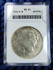 1934-D Silver Peace Dollar $1 - Denver Mint - ANACS MS61 - Soapbox Slab